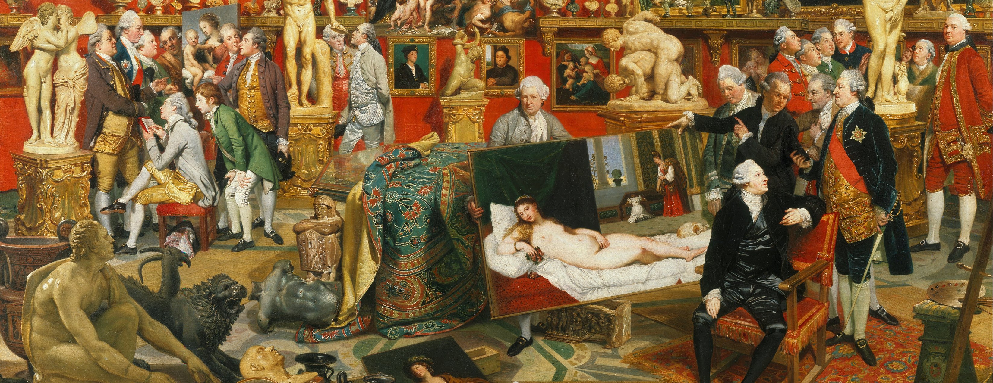 Johann Joseph Zoffany (Frankfurt 1733 – 1810 London), Die Tribuna in den Uffizien (Detail), 1772–78,  Öl auf Leinwand, 123,5 cm × 155 cm,  Windsor Castle Royal Collection.